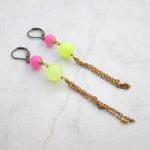 Earrings neon jade drop ear..