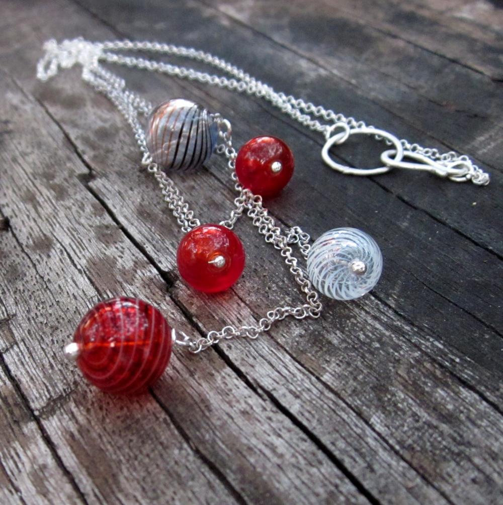 Cascading bubbles necklace - hollow glass beads and sterling silver chain