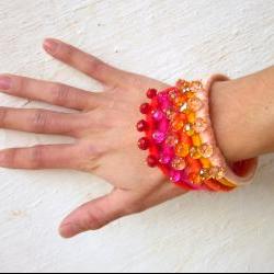 Color and sparkle rainbow bangle bracelets with crystals